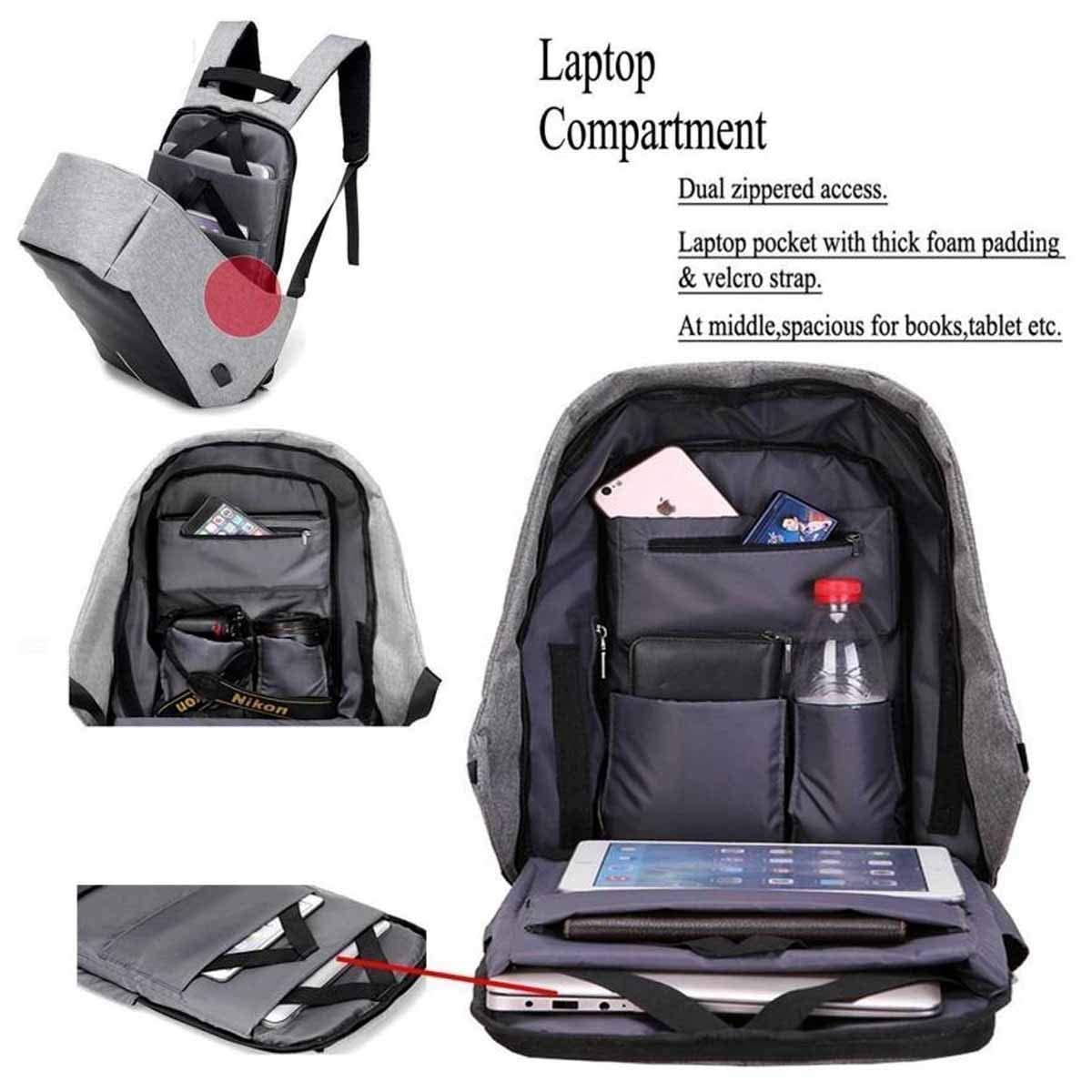 Laptop Bag كمبيوتر محمول وكابل شحن USB ومنفذ - حقيبة سفر مقاومة للماءبيع حقائب الظهر متعددت الجيوب حمل لاب توب حقيبة ظهر