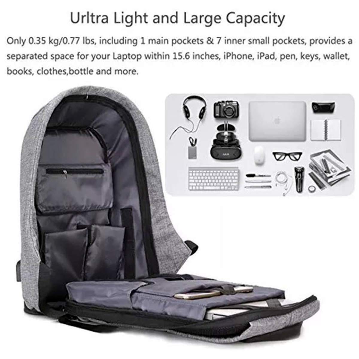 Laptop Bag كمبيوتر محمول وكابل شحن USB ومنفذ - حقيبة سفر مقاومة للماءبيع حقائب الظهر متعددت الجيوب حمل لاب توب حقيبة ظهر